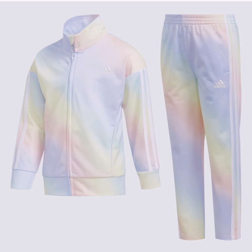 Adidas Sz 2 Toddler Girls 2-Pc Iridescent-Print Tricot Unicorn Pastel Tracksuit - Picture 2 of 16